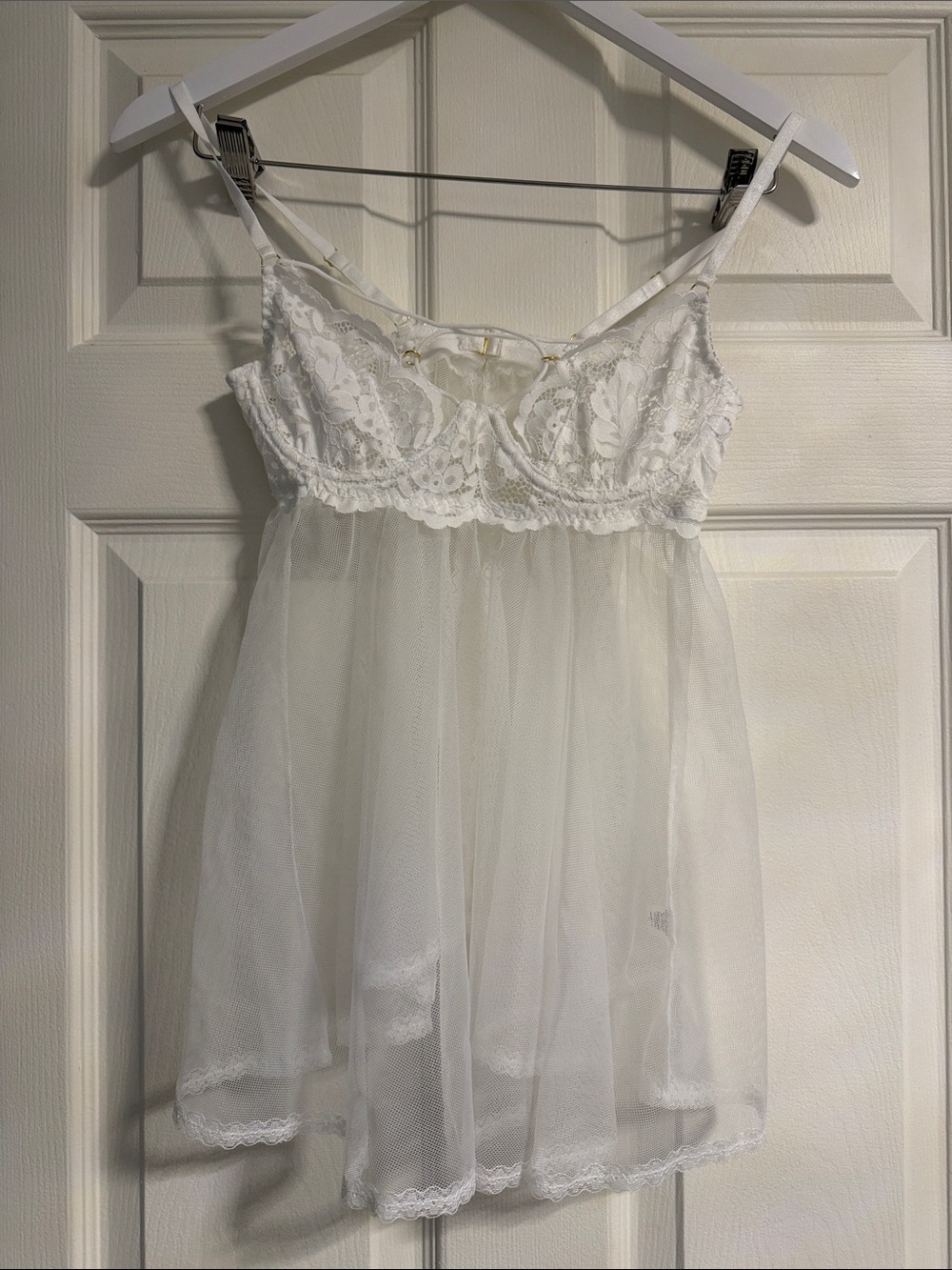 White Lace & Mesh Babydoll Chemise with matching panties - Women's Intimates